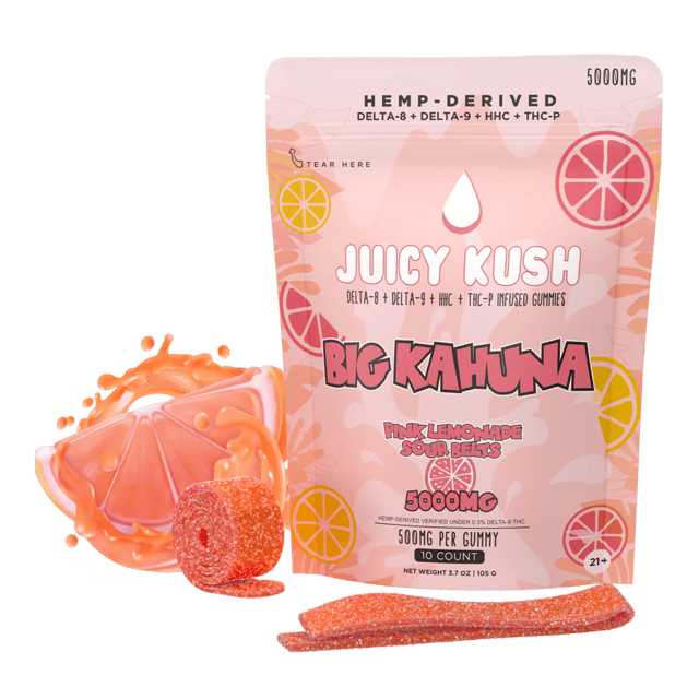 Juicy Kush Pink Lemonade Delta-8 + Delta-9 + HHC + THC-P Gummies 5000mg